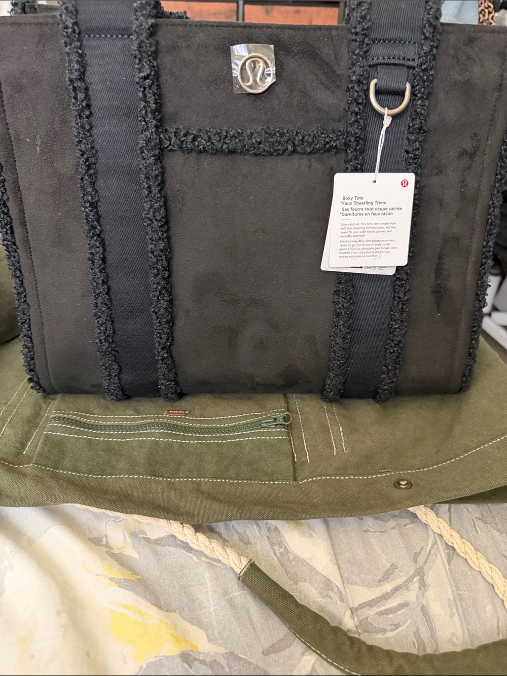 lululemon athletica Black Tote with Shearling Trim